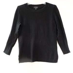 J CREW 100% Cashmere Crewneck Sweater XS Black 3/4 sleeve